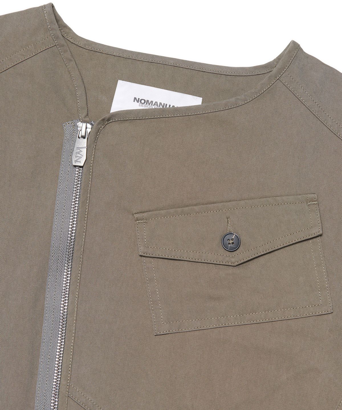 노매뉴얼(NOMANUAL) COLLARLESS JACKET - WASHED KHAKI