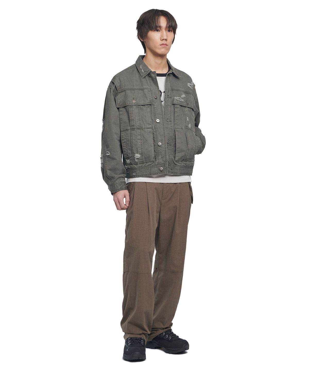 노매뉴얼(NOMANUAL) I.P DAMAGED JACKET - KHAKI GRAY