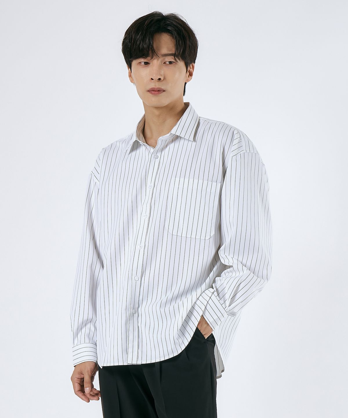 엘엑스티(LXT) [넥타이 SET] 와이드 스트라이프 오버 셔츠