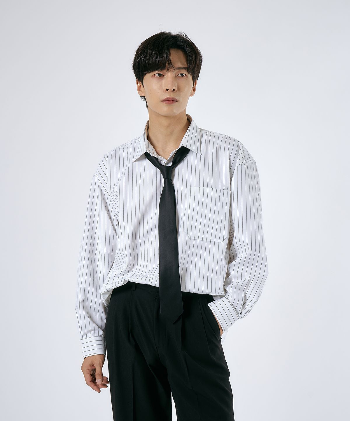 엘엑스티(LXT) [넥타이 SET] 와이드 스트라이프 오버 셔츠