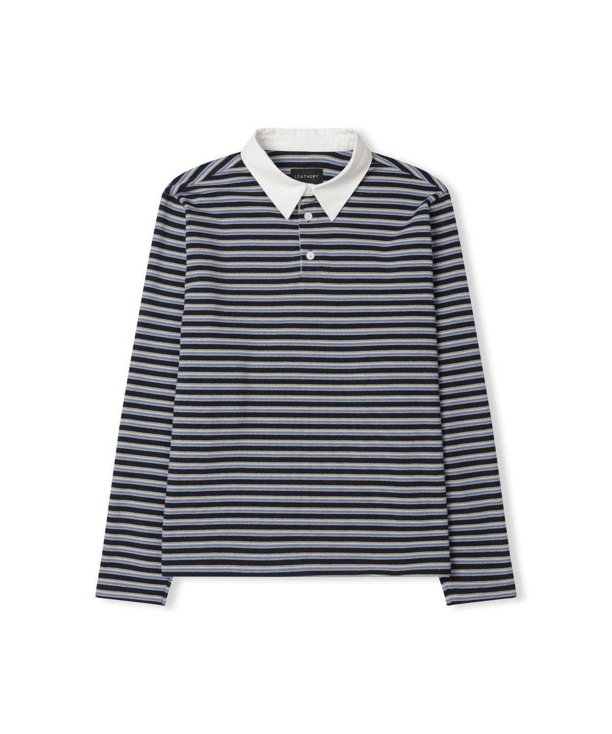 레더리(LEATHERY) 멀티 스트라이프 오버핏 럭비 셔츠 [NAVY]