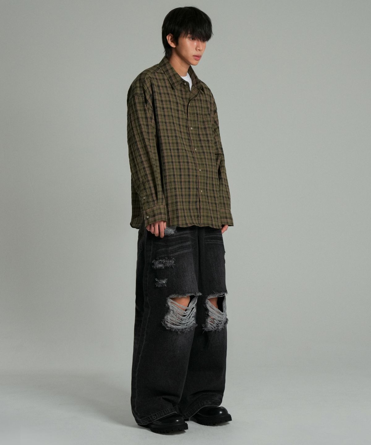 아이돈워너셀(IDWS) Solar Damage Maxi Denim Pants Black