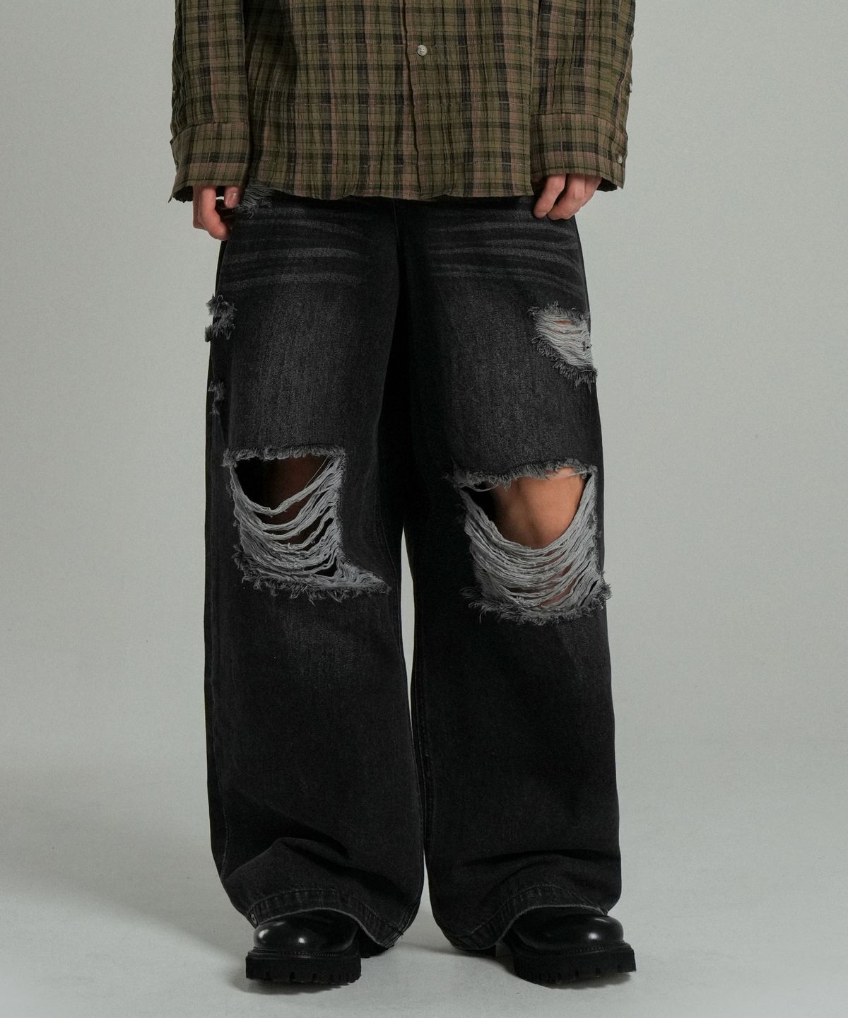 아이돈워너셀(IDWS) Solar Damage Maxi Denim Pants Black