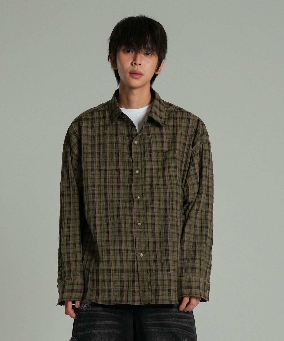 아이돈워너셀(IDWS) Terrace Check Shirt Khaki