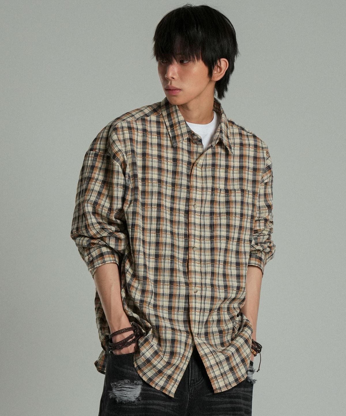 아이돈워너셀(IDWS) Terrace Check Shirt Beige