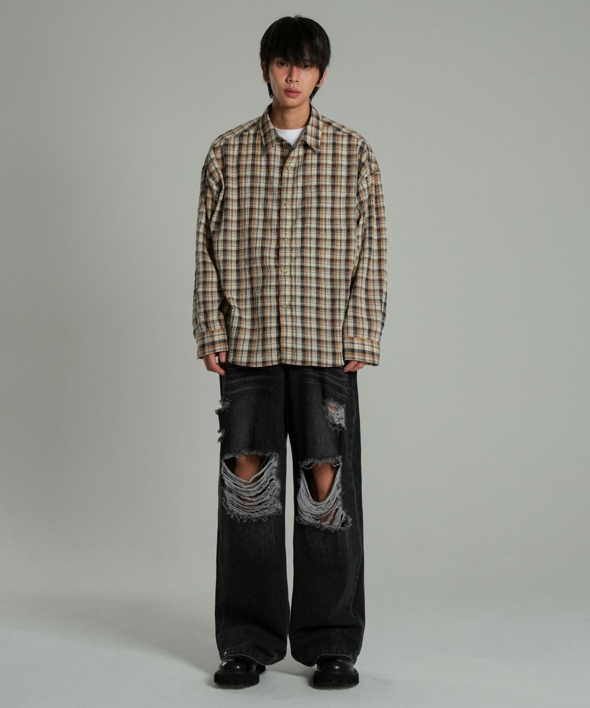 아이돈워너셀(IDWS) Terrace Check Shirt Beige