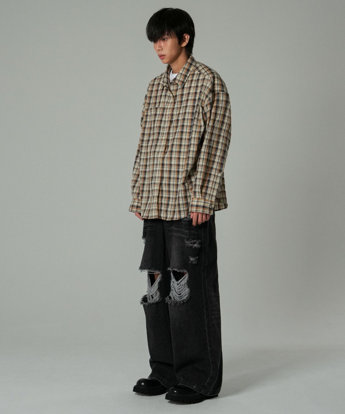 아이돈워너셀(IDWS) Terrace Check Shirt Beige