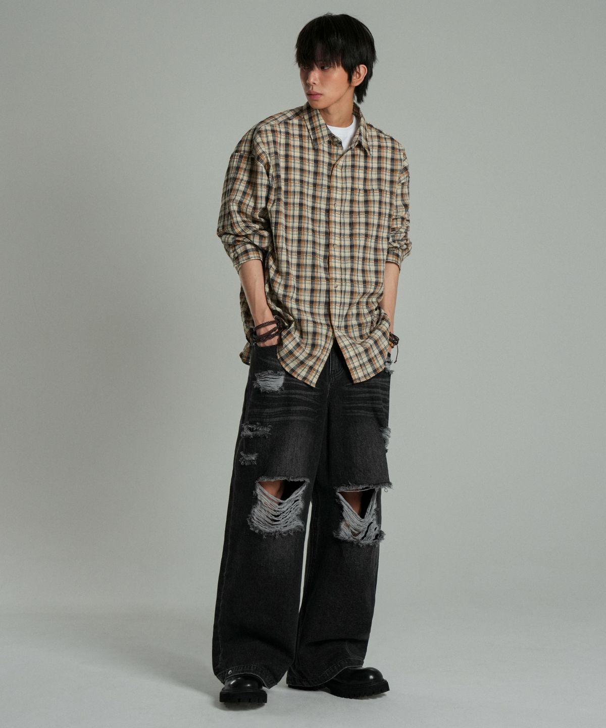 아이돈워너셀(IDWS) Terrace Check Shirt Beige