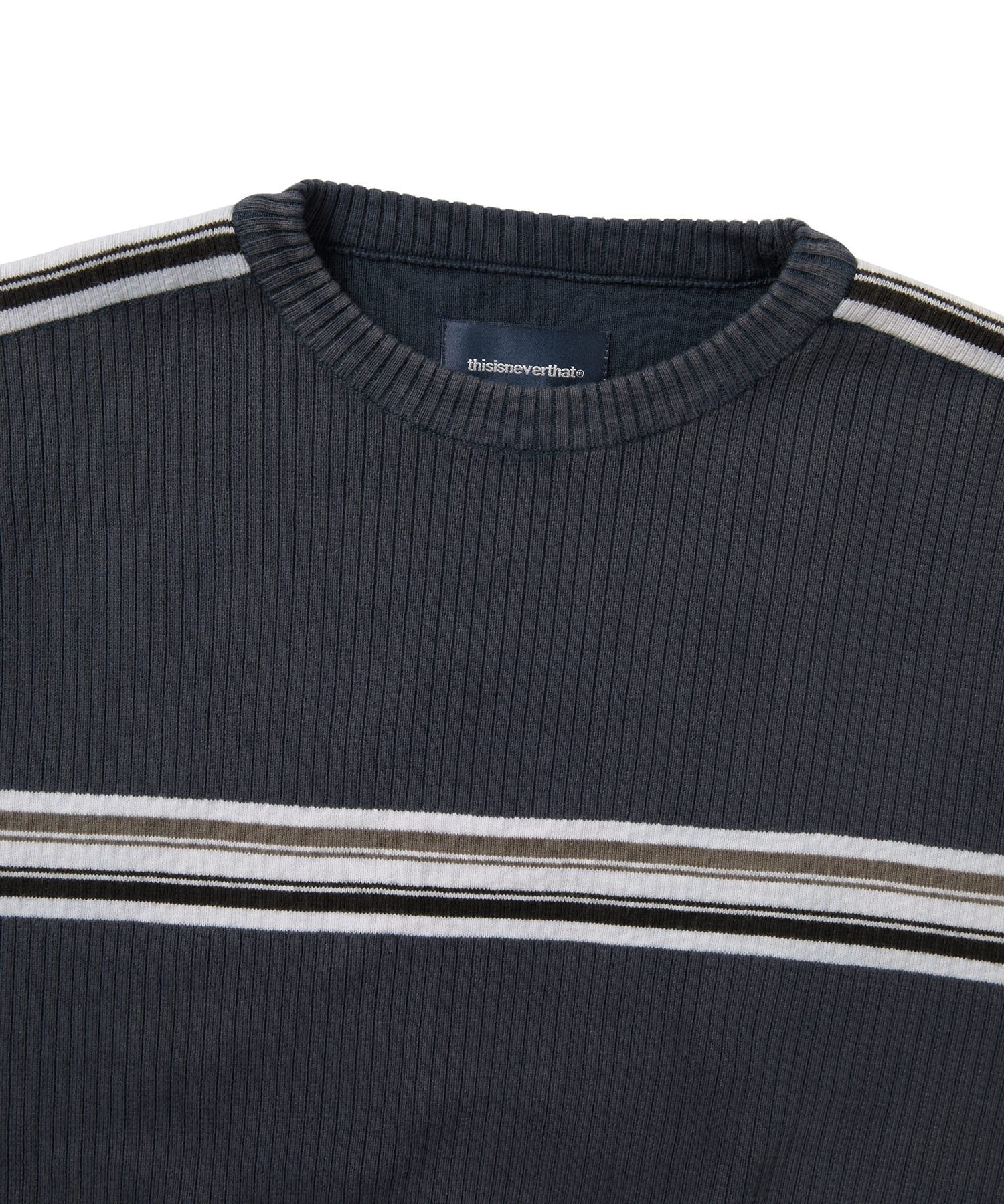 MUSINSA | thisisneverthat® Striped Knit L/S Top Navy
