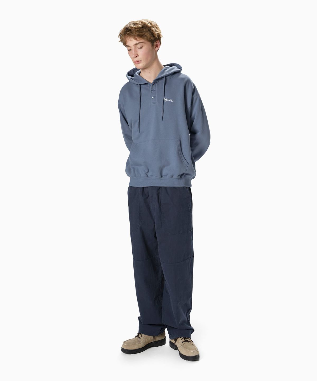 디스이즈네버댓(THISISNEVERTHAT) Quarter Button Hoodie Steel Blue