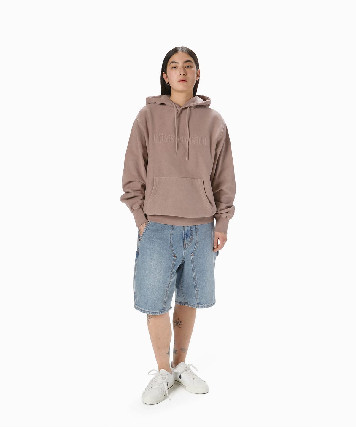 디스이즈네버댓(THISISNEVERTHAT) Overdyed Embroidery Hoodie Dusty Pink