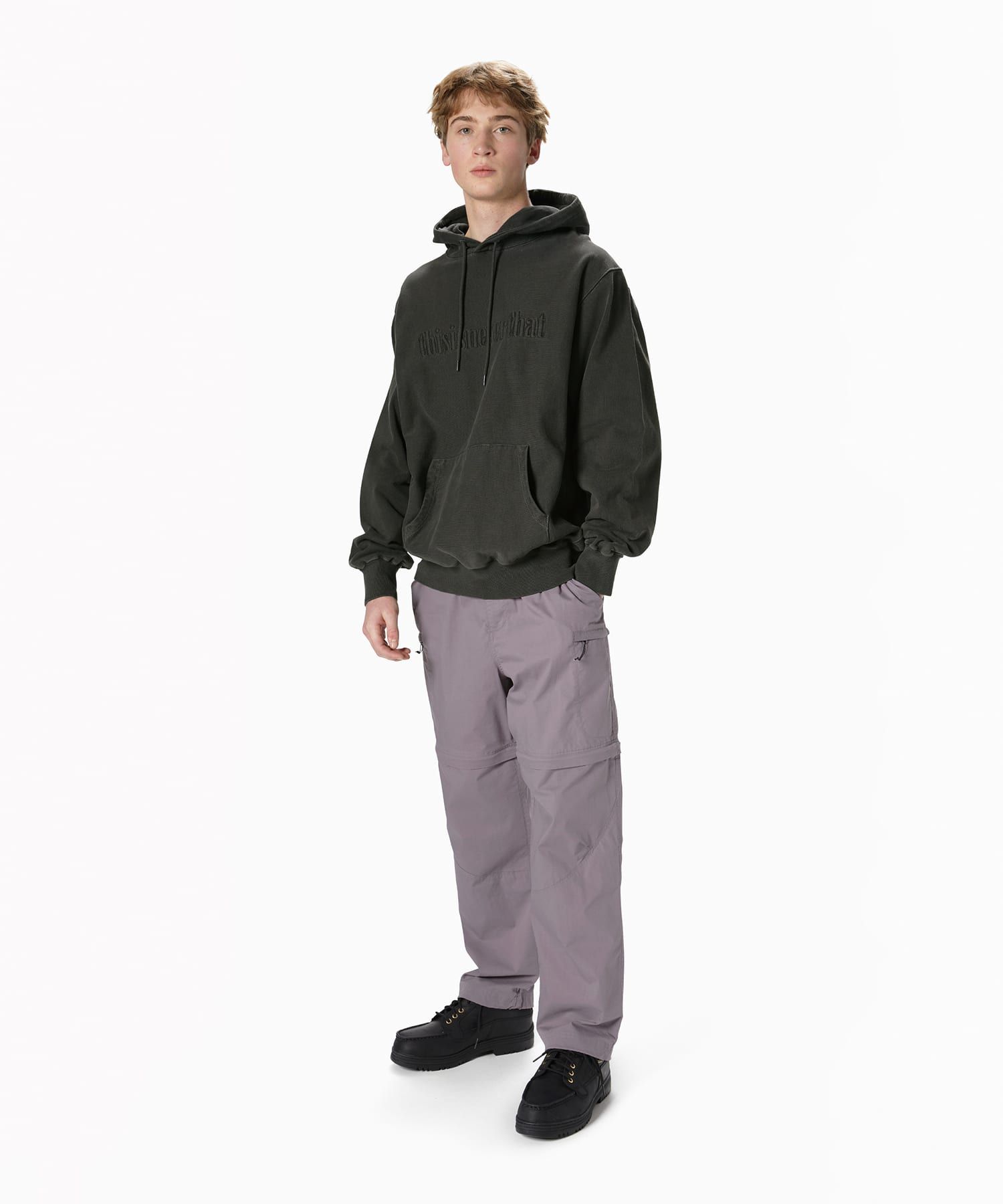MUSINSA | thisisneverthat® Overdyed Embroidery Hoodie Charcoal