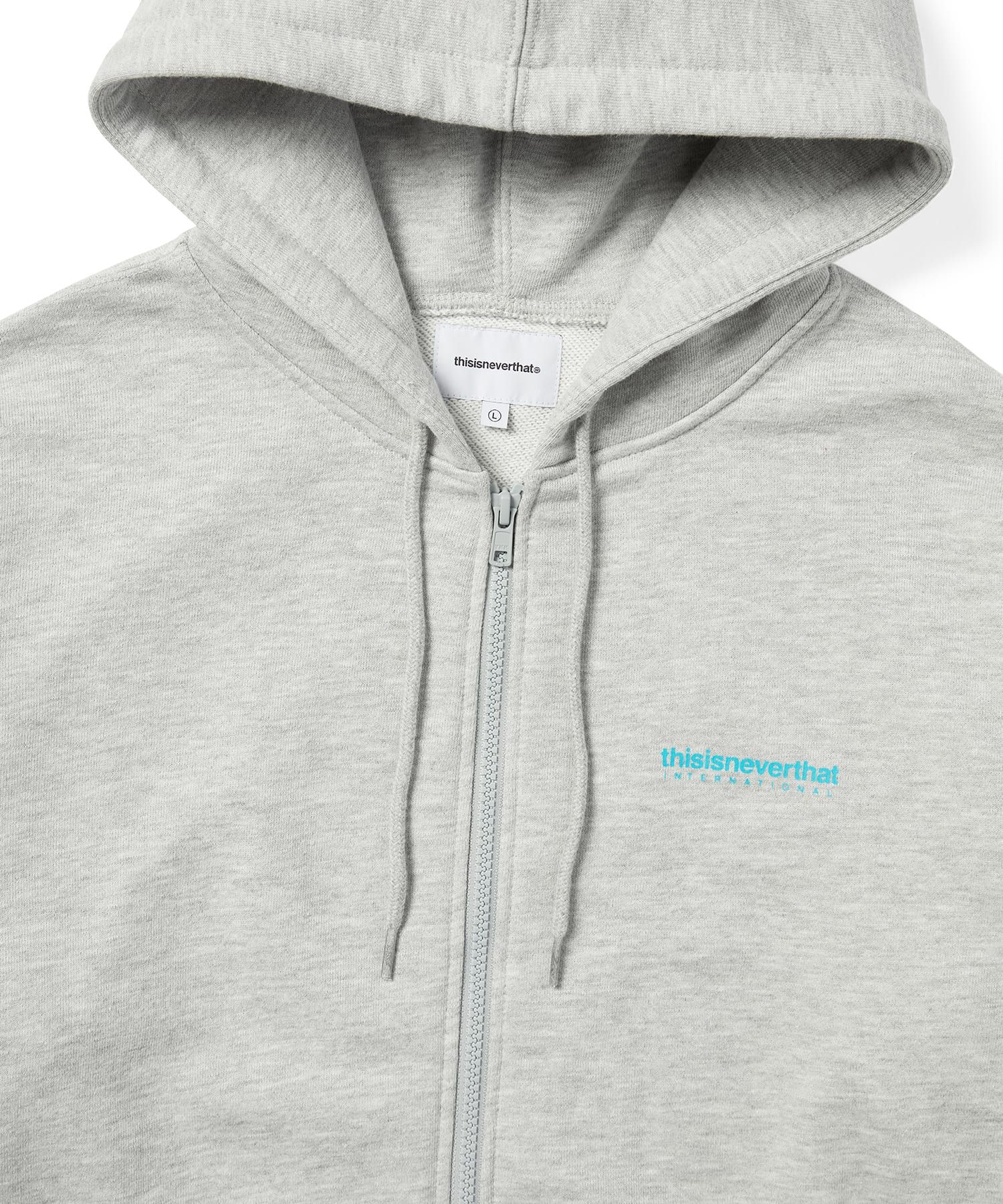 MUSINSA | thisisneverthat® INTL. Logo Zip Up Hoodie Heather Grey