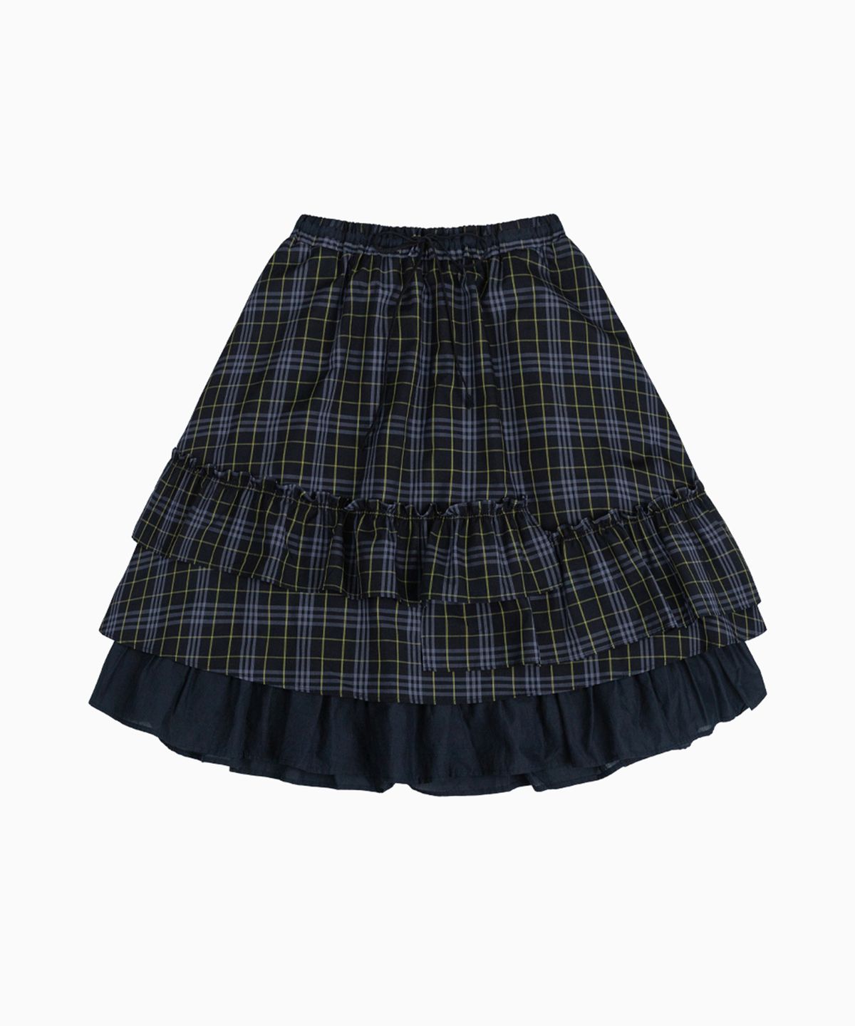 오헤시오(OHESHIO) CHECK FRILL MIDI SKIRT, NAVY
