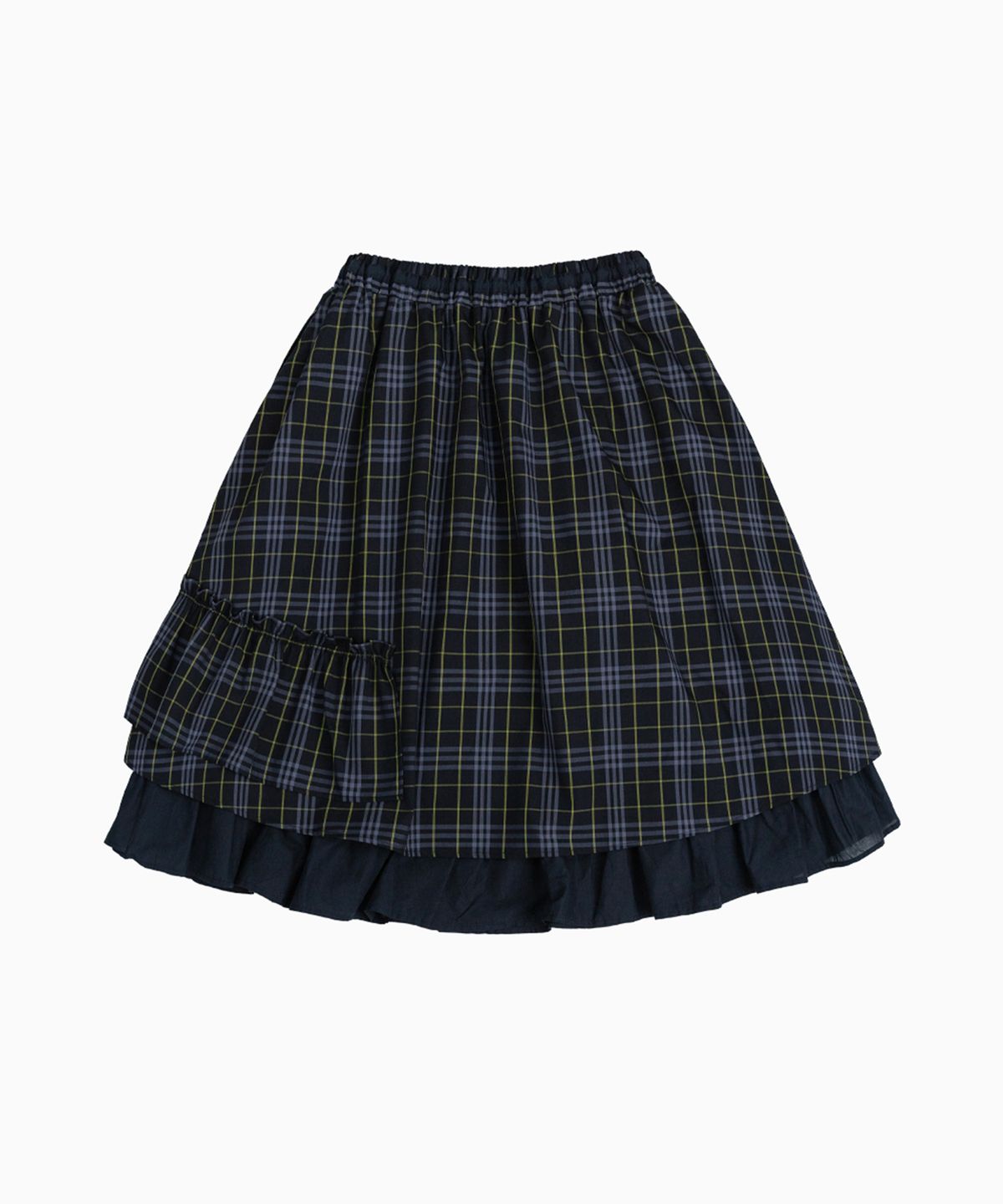 오헤시오(OHESHIO) CHECK FRILL MIDI SKIRT, NAVY