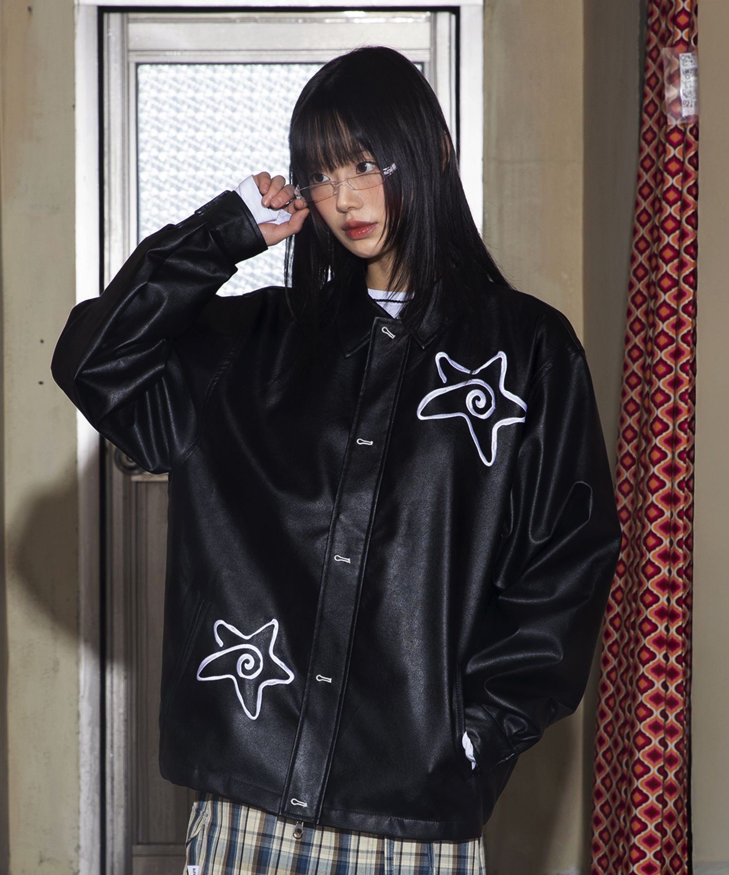 ★2025SS新作★XTONZ★DRUNKEN STAR LEATHER CARCOAT MUSINSA | XTONZ WOMAN WXJ022 Drunken Star Leather Car Coat