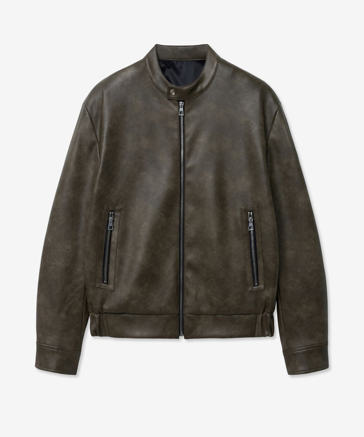 티엔지티(TNGT) Faux Leather Bike Jumper (Grayish Khaki) TNJU5E105K2