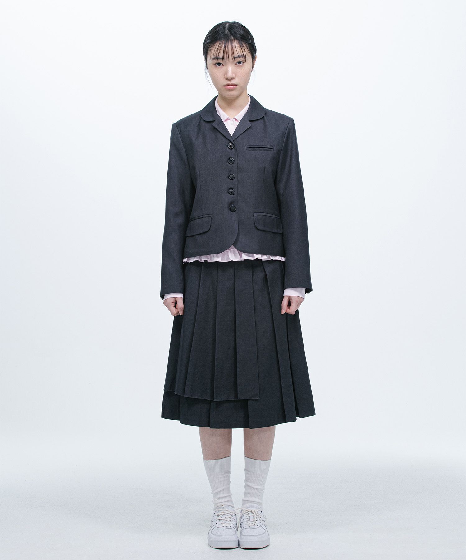【OHESHIO】25ss PLEATED LAYERED SKIRT MUSINSA | OHESHIO PLEATED LAYERED SKIRT, CHARCOAL