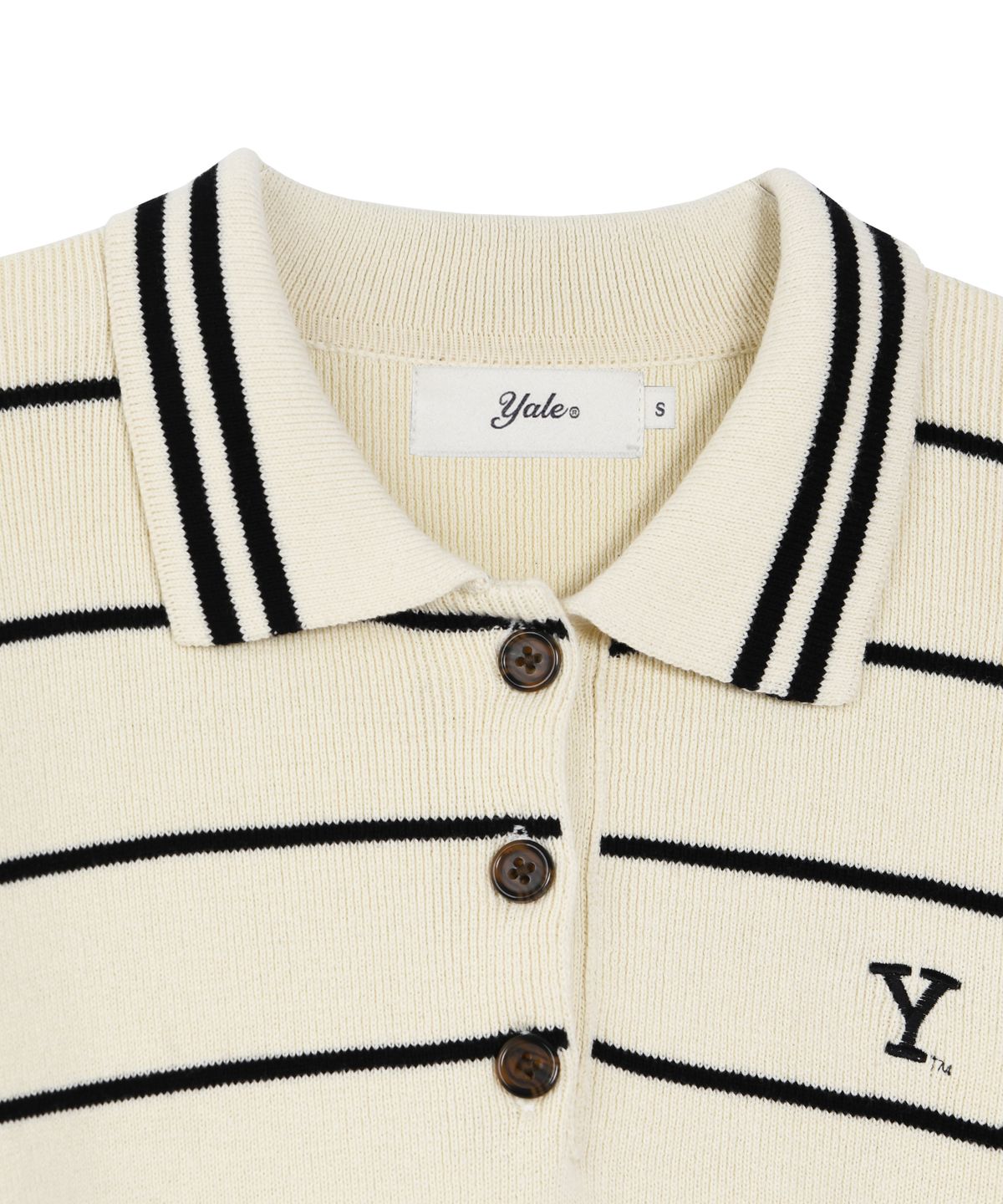 예일(YALE) 우먼즈 Y로고 스트라이프 폴로 니트_아이보리