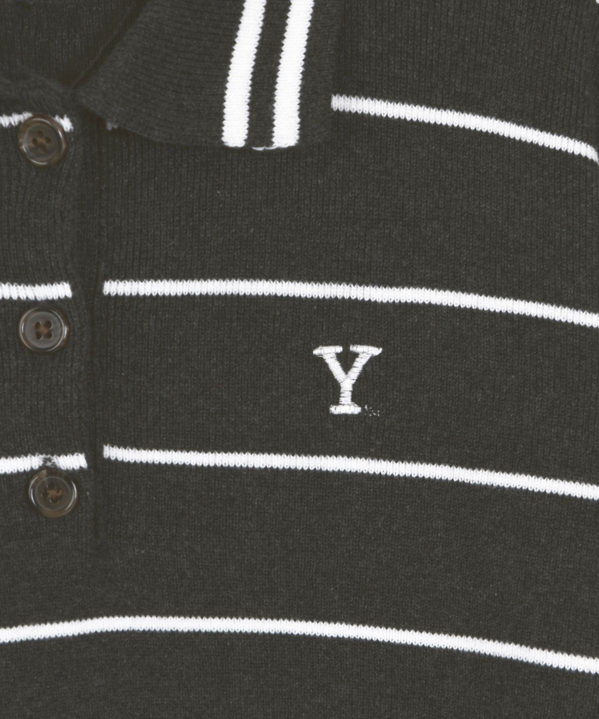 예일(YALE) 우먼즈 Y로고 스트라이프 폴로 니트_차콜