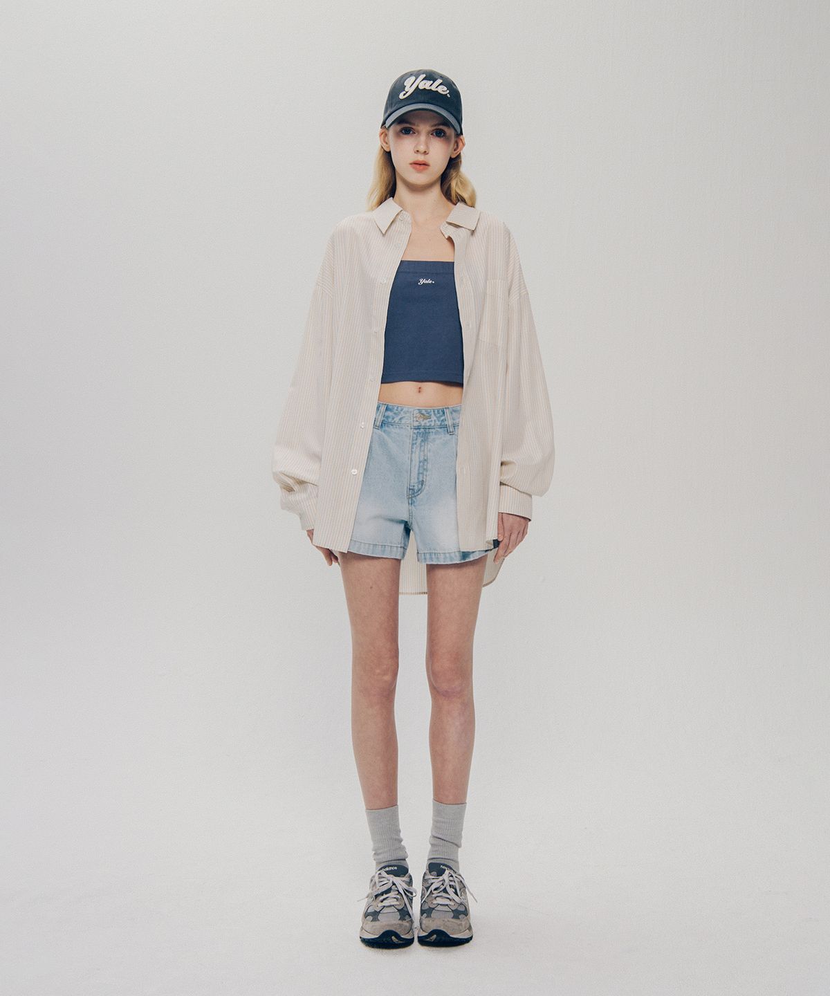 예일(YALE) 루즈핏 멀티스트라이프 셔츠_베이지