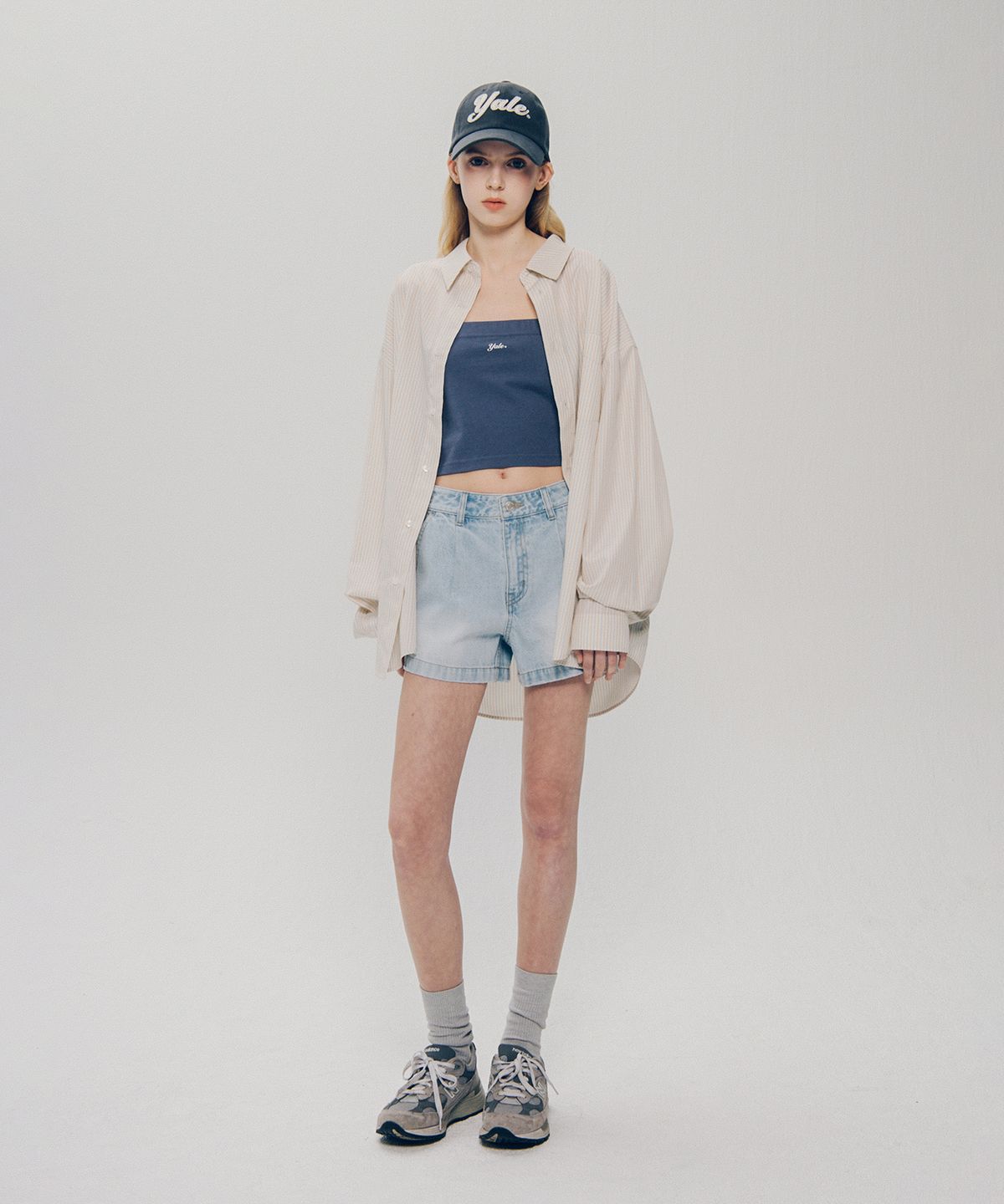 예일(YALE) 루즈핏 멀티스트라이프 셔츠_베이지
