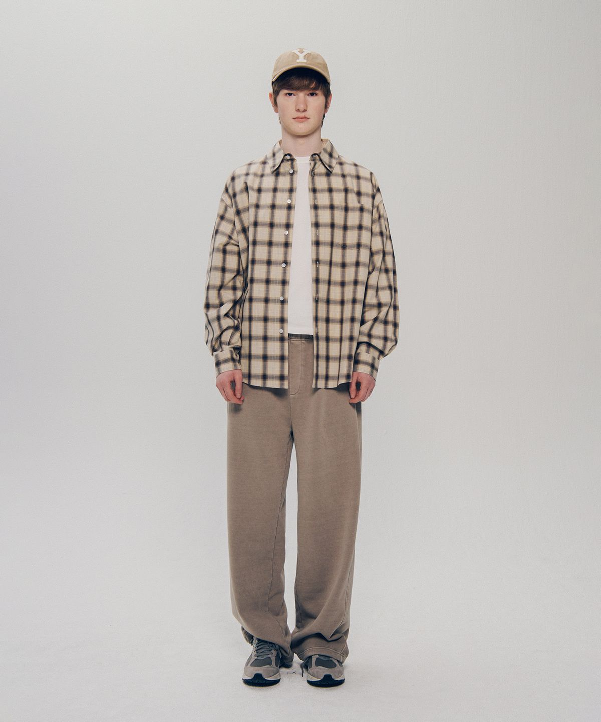 예일(YALE) 루즈핏 멀티체크 셔츠_베이지