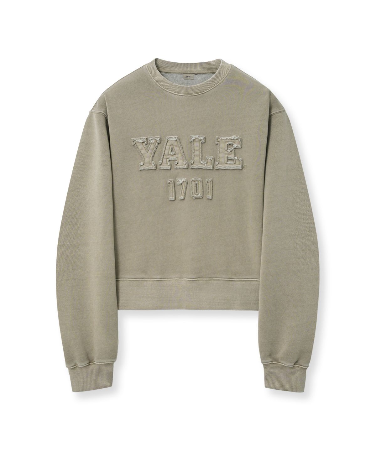 예일(YALE) 우먼즈 피그먼트 아플리케 크롭 스웨트셔츠_베이지