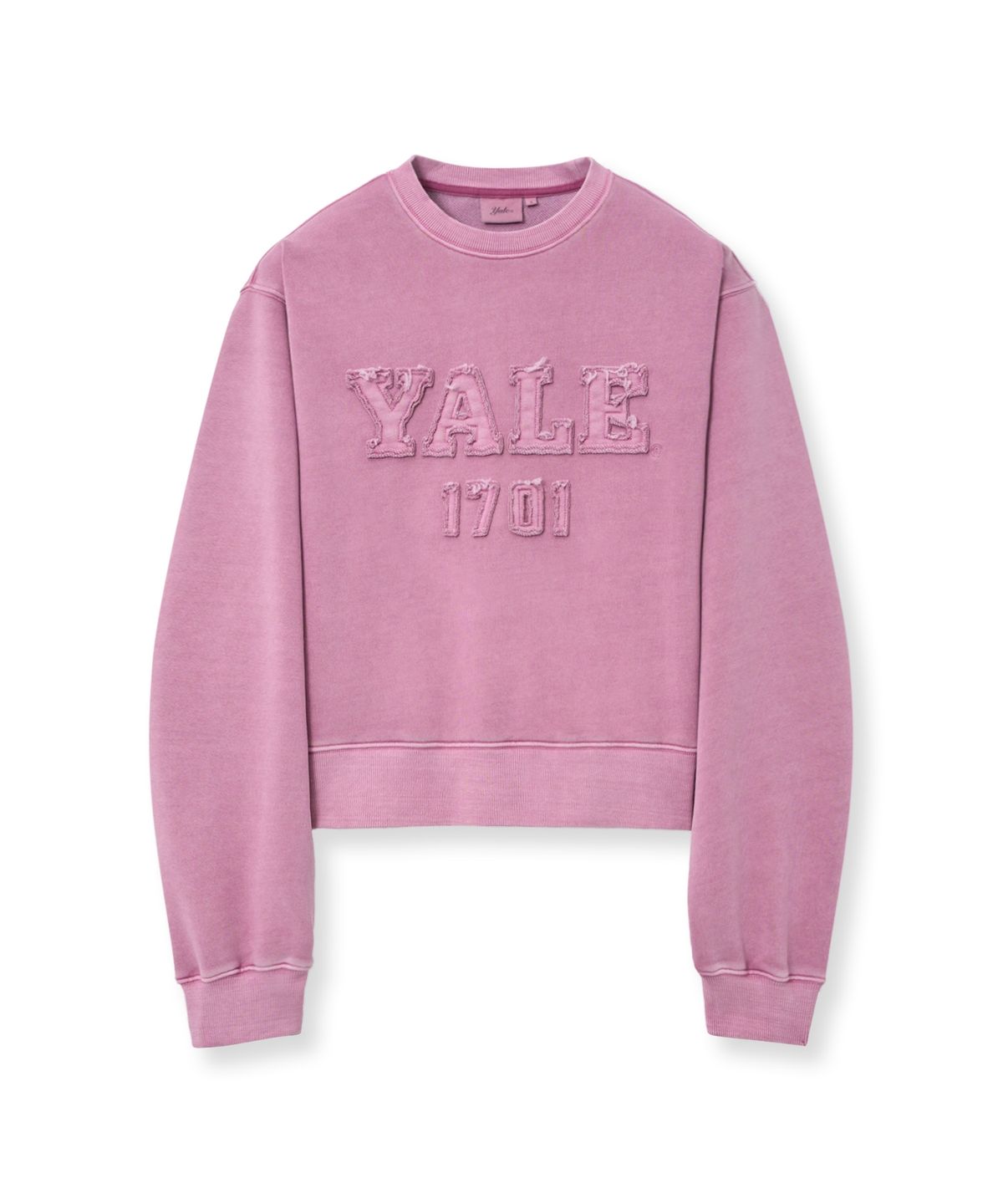 예일(YALE) 우먼즈 피그먼트 아플리케 크롭 스웨트셔츠_핑크