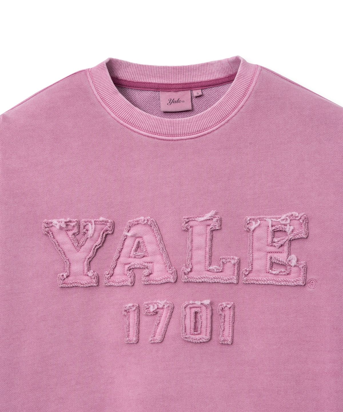예일(YALE) 우먼즈 피그먼트 아플리케 크롭 스웨트셔츠_핑크