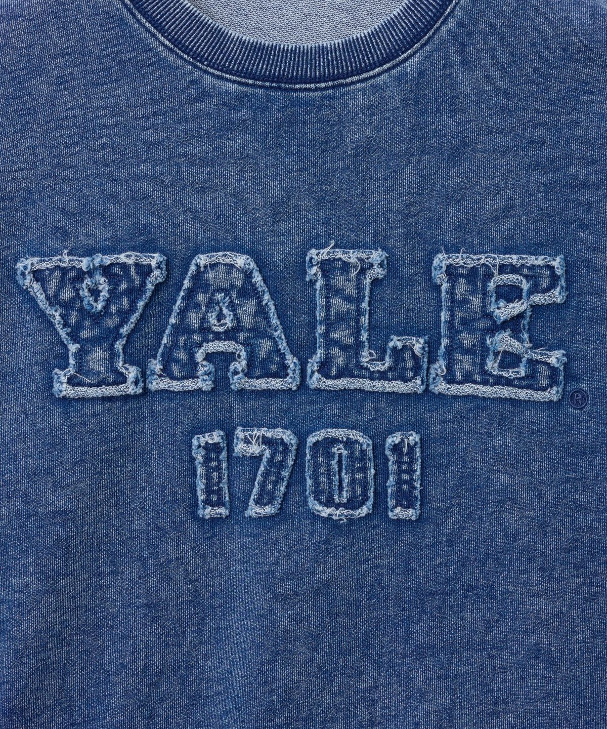 예일(YALE) 우먼즈 피그먼트 아플리케 크롭 스웨트셔츠_네이비