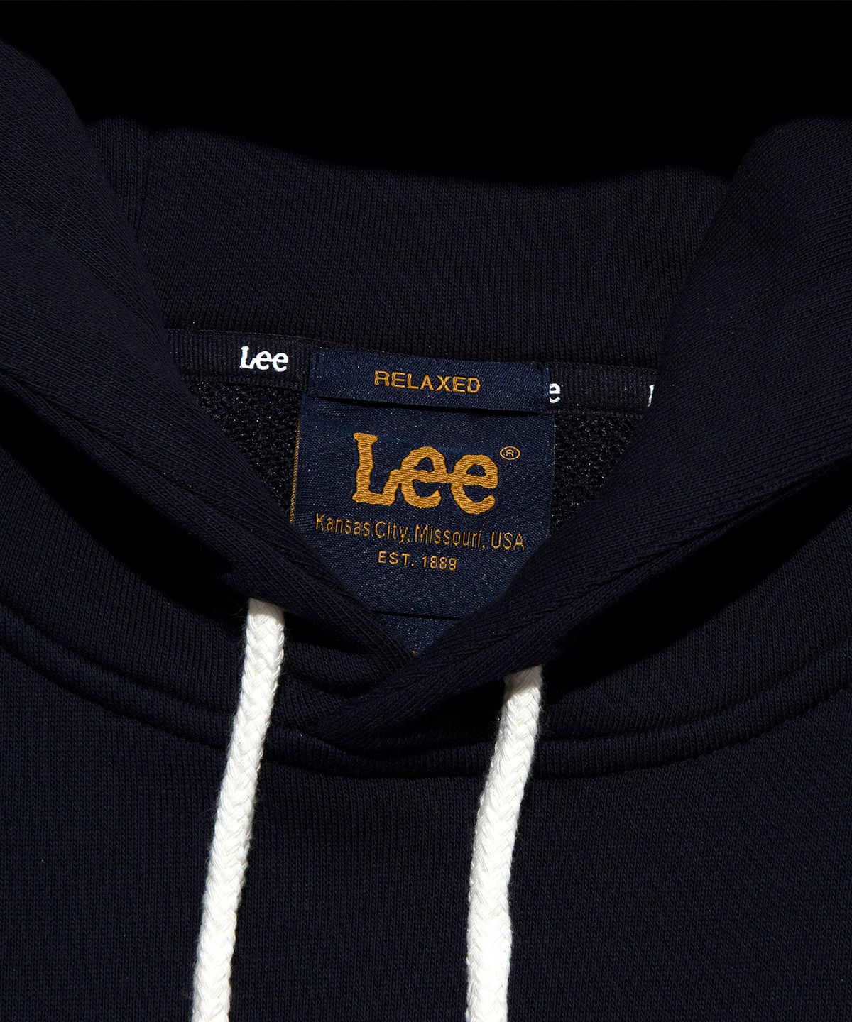 리(LEE) 타이포 그래픽 후드 네이비