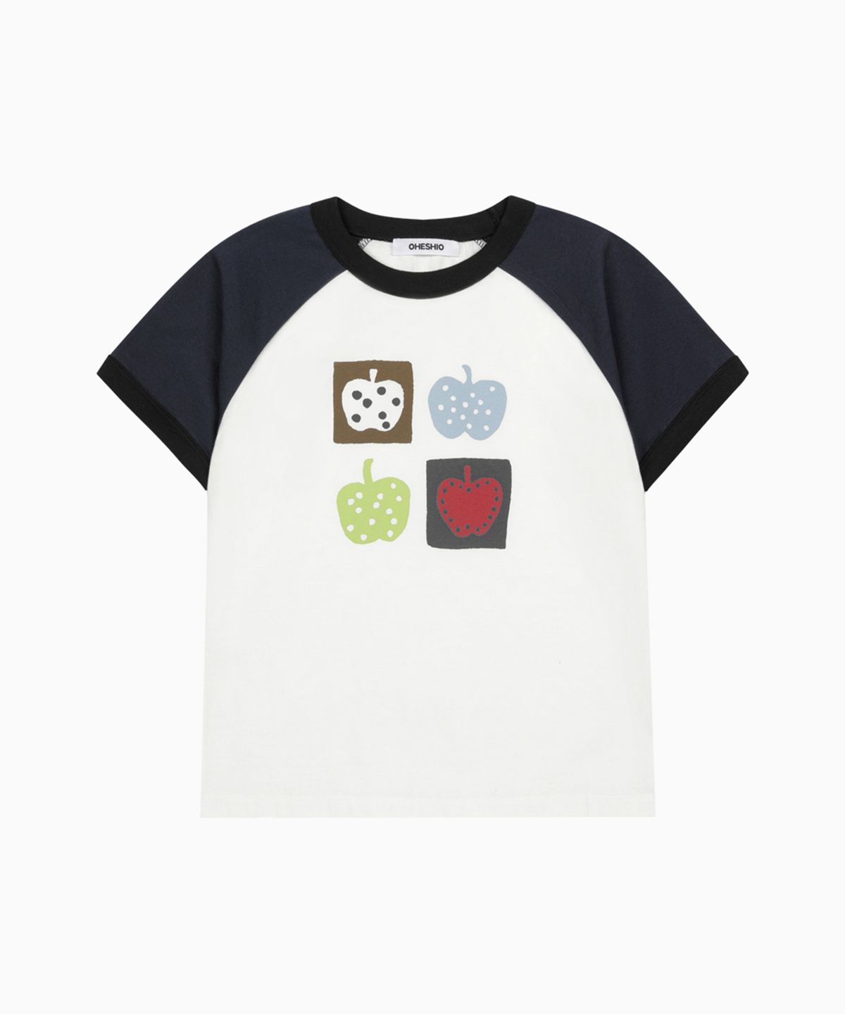 오헤시오(OHESHIO) APPLE RAGLAN T-SHIRT, WHITE