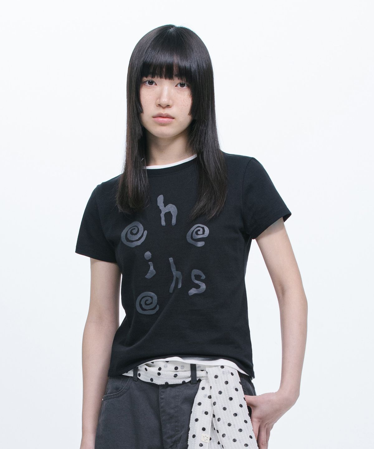 오헤시오(OHESHIO) LOGO SLIM T-SHIRT, BLACK