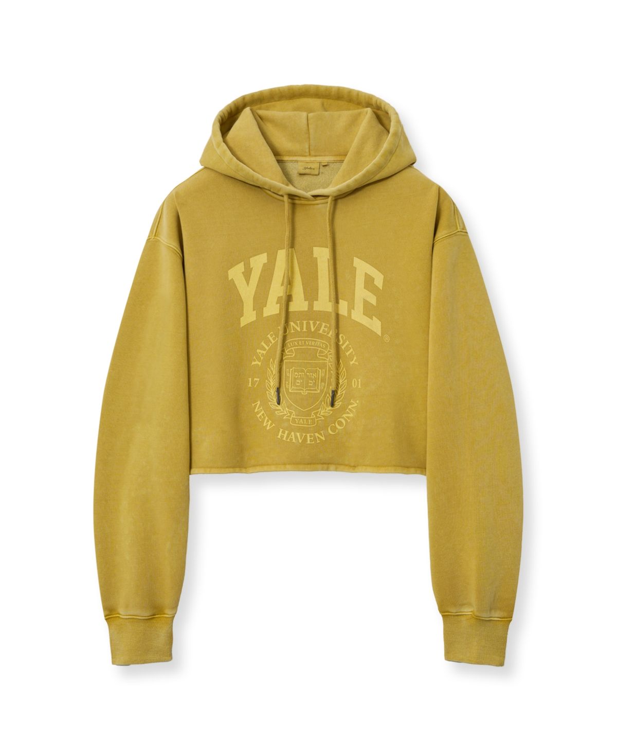 예일(YALE) 우먼즈 아치로고 피그먼트 크롭 후드_옐로우
