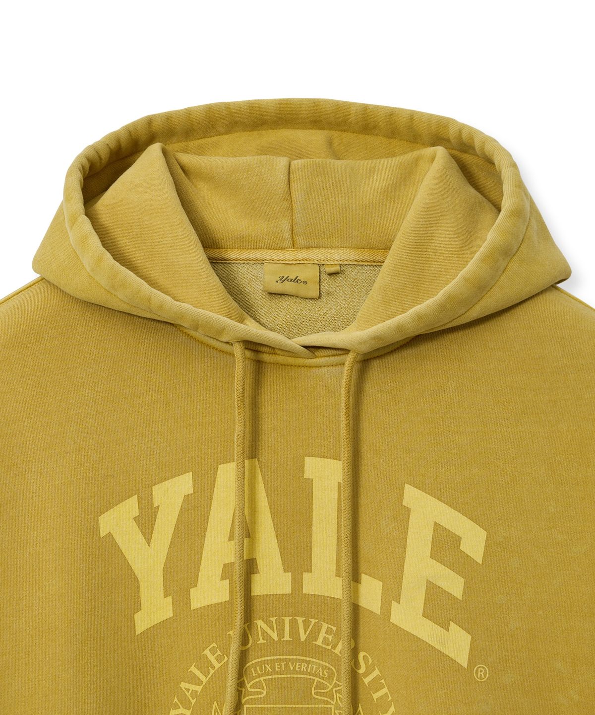 예일(YALE) 우먼즈 아치로고 피그먼트 크롭 후드_옐로우