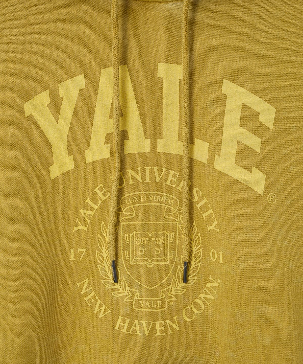 예일(YALE) 우먼즈 아치로고 피그먼트 크롭 후드_옐로우