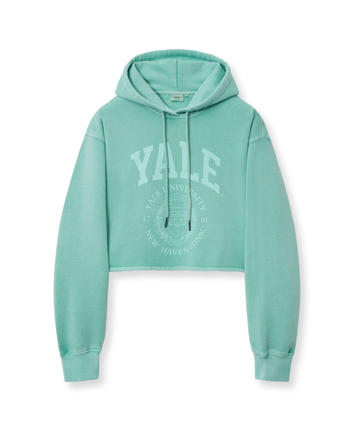 예일(YALE) 우먼즈 아치로고 피그먼트 크롭 후드_그린