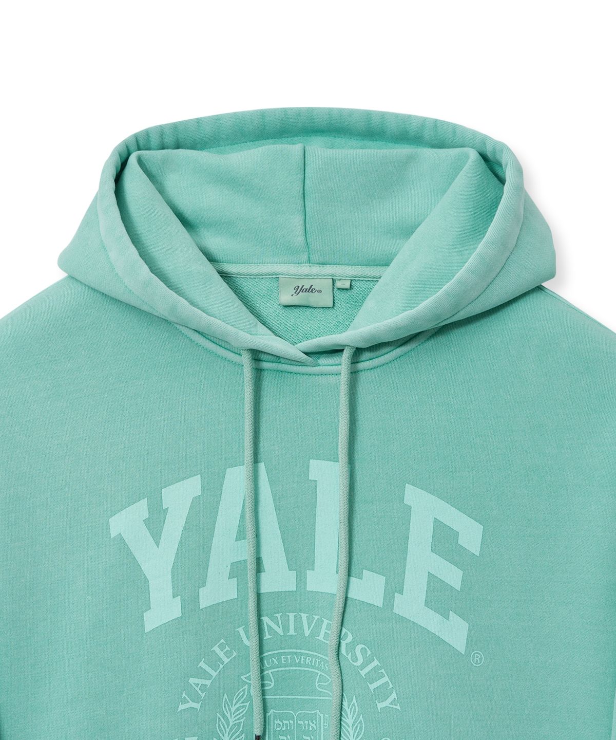 예일(YALE) 우먼즈 아치로고 피그먼트 크롭 후드_그린