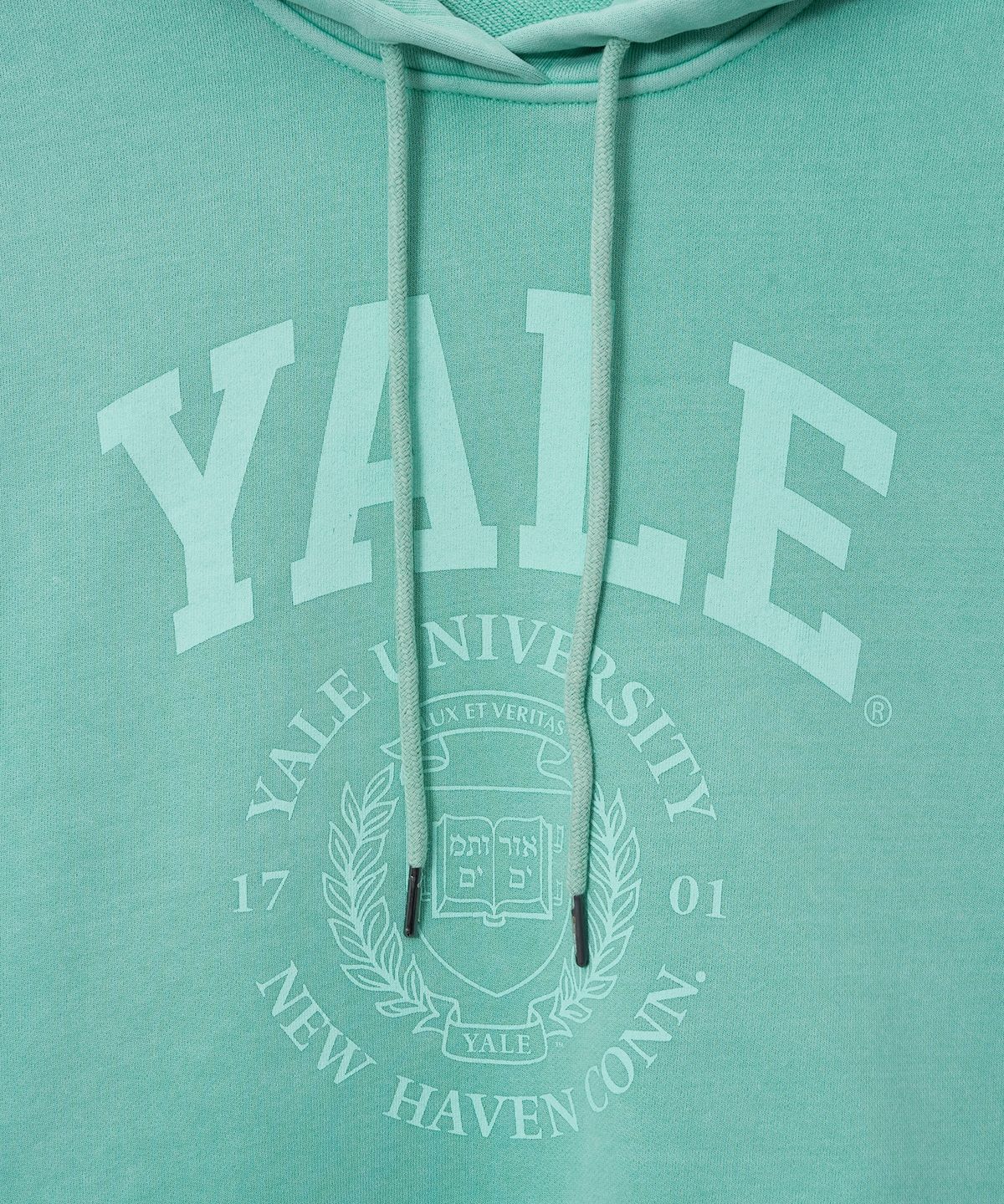 예일(YALE) 우먼즈 아치로고 피그먼트 크롭 후드_그린