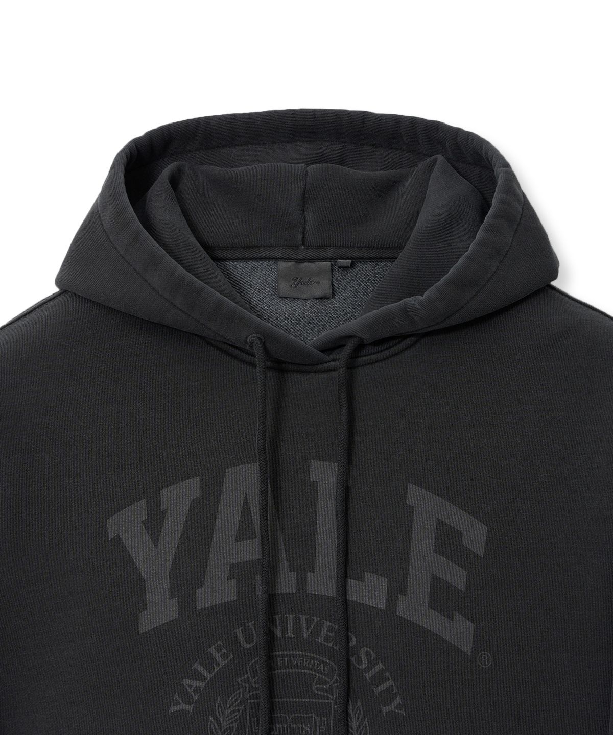 예일(YALE) 우먼즈 아치로고 피그먼트 크롭 후드_차콜