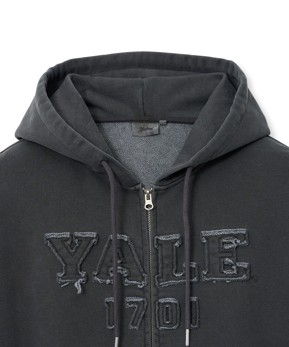 예일(YALE) 피그먼트 아플리케 후드집업_차콜