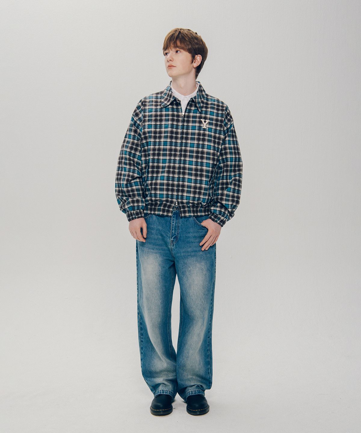 예일(YALE) [2-WAY] Y로고 체크 블루종_브라운