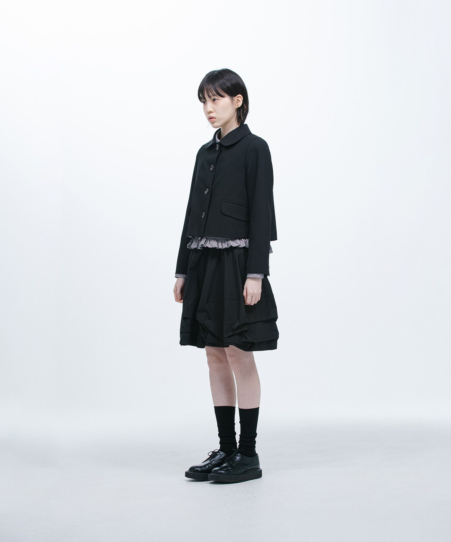 [OHESHIO] / ☆ 25SS OUND COLLAR SEMI-CROP JACKET / BLACK MUSINSA | OHESHIO ROUND COLLAR SEMI-CROP JACKET, BLACK