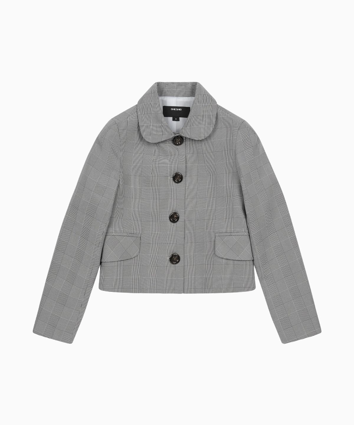 오헤시오(OHESHIO) ROUND COLLAR SEMI-CROP JACKET, CHECK