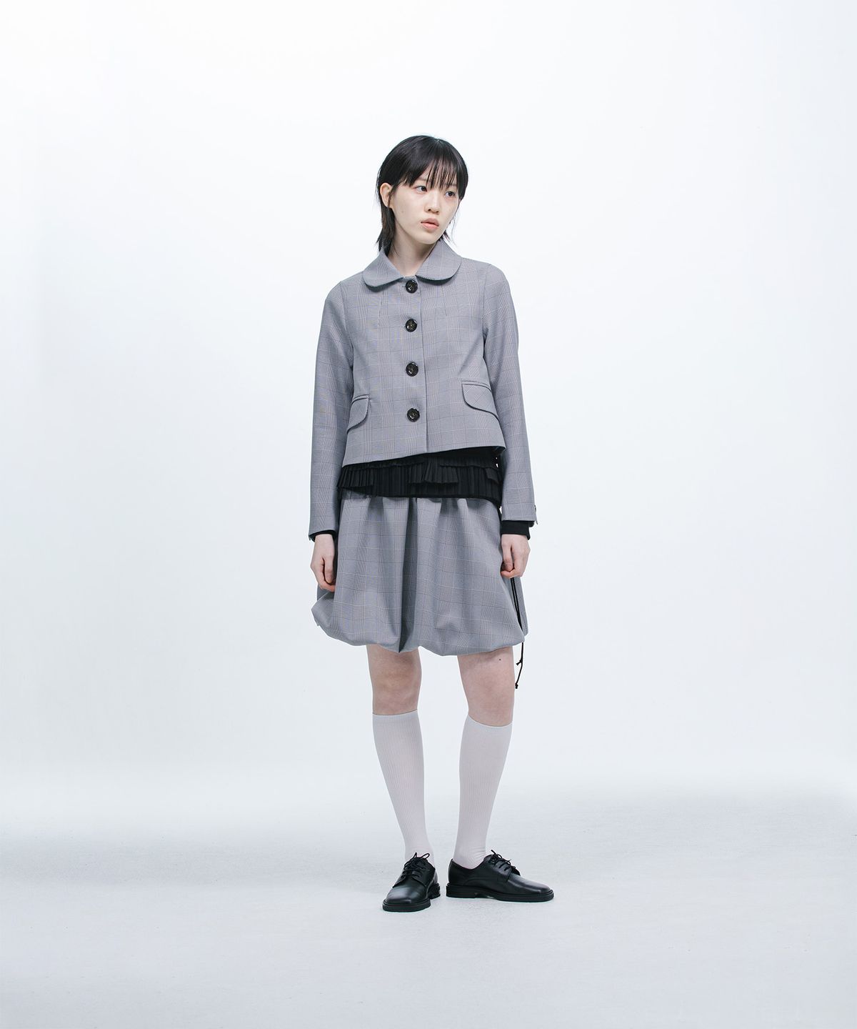 오헤시오(OHESHIO) ROUND COLLAR SEMI-CROP JACKET, CHECK