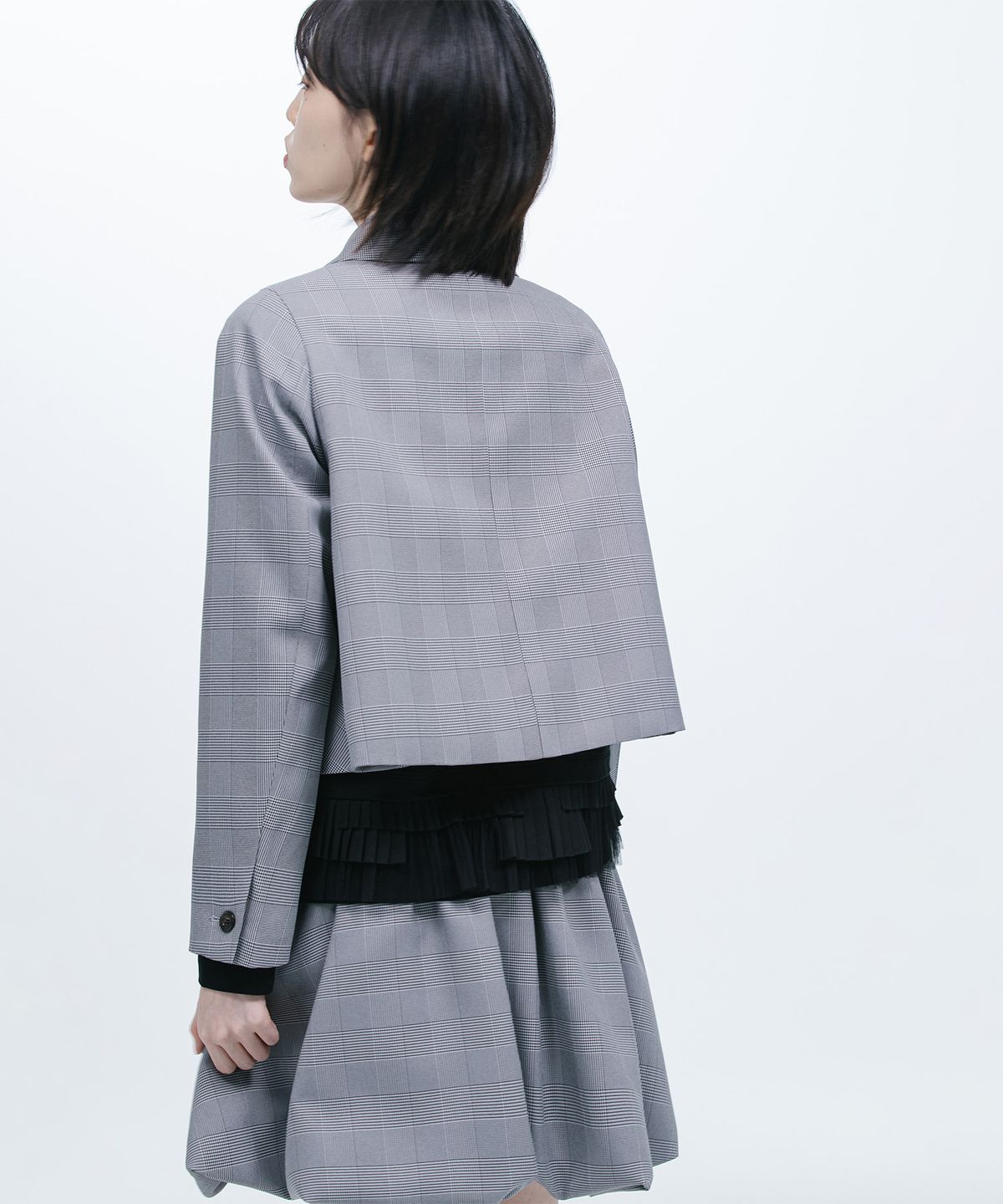 오헤시오(OHESHIO) ROUND COLLAR SEMI-CROP JACKET, CHECK