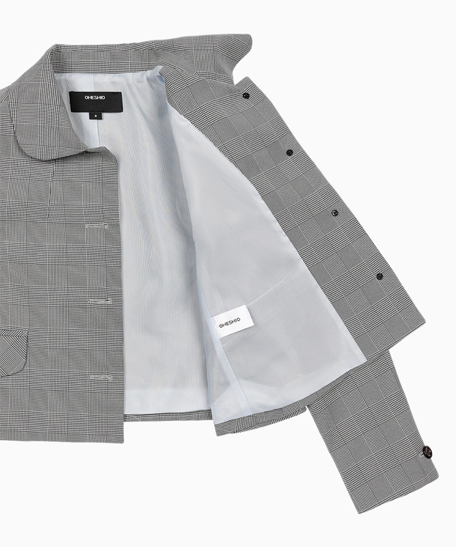 [OHESHIO] / ☆ 25SS OUND COLLAR SEMI-CROP JACKET / CHECK MUSINSA | OHESHIO ROUND COLLAR SEMI-CROP JACKET, CHECK