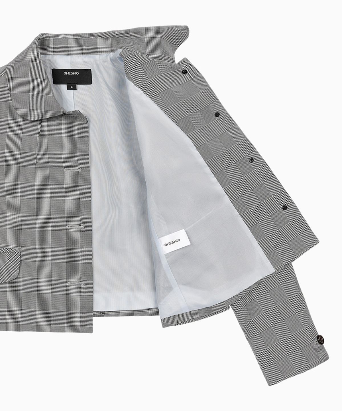 오헤시오(OHESHIO) ROUND COLLAR SEMI-CROP JACKET, CHECK