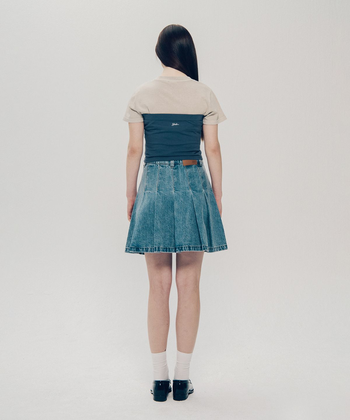 예일(YALE) 데님 플리츠스커트_라이트 블루